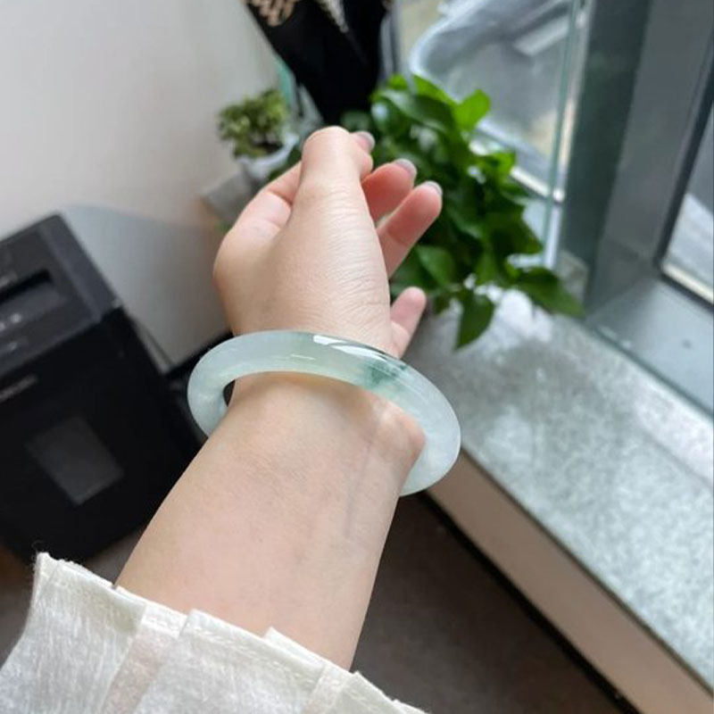 New Products Myanmar Natural Emerald Bracelet A Cargo Ice Seed Blue Water Floating Fine Round Bar Your Princess Jade Bracelet Women's Live-Taobao