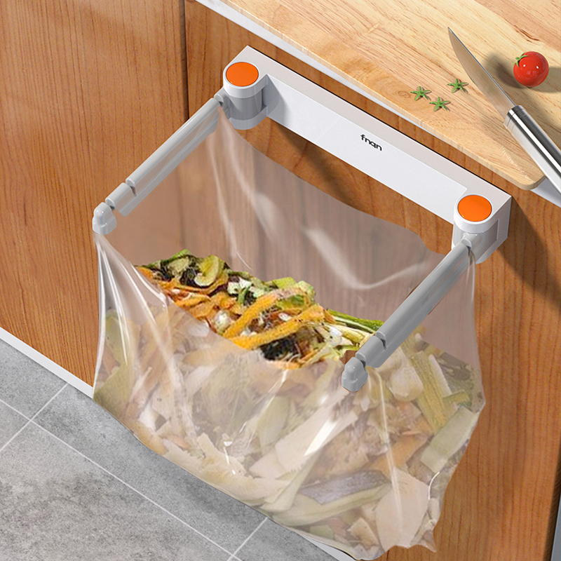 Garbage bag bracket wall-mounted trash can household toilet bathroom kitchen kitchen waste foldable cabinet door hanger