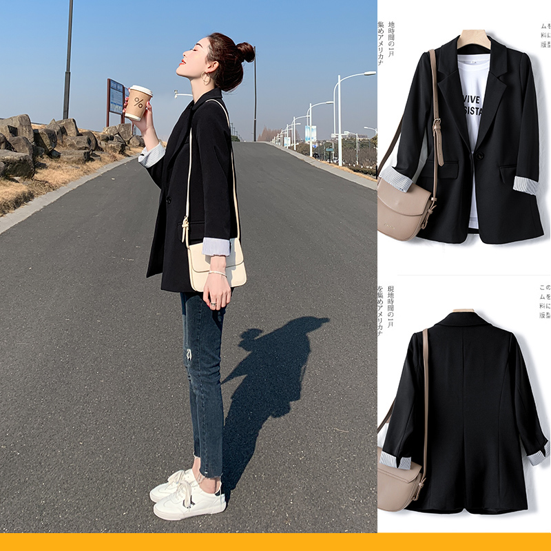 Mi Meier 2022 Spring and Autumn New Casual Korean Version Slim Fit Thick Medium and Long Version Small Black Suit Jacket Women