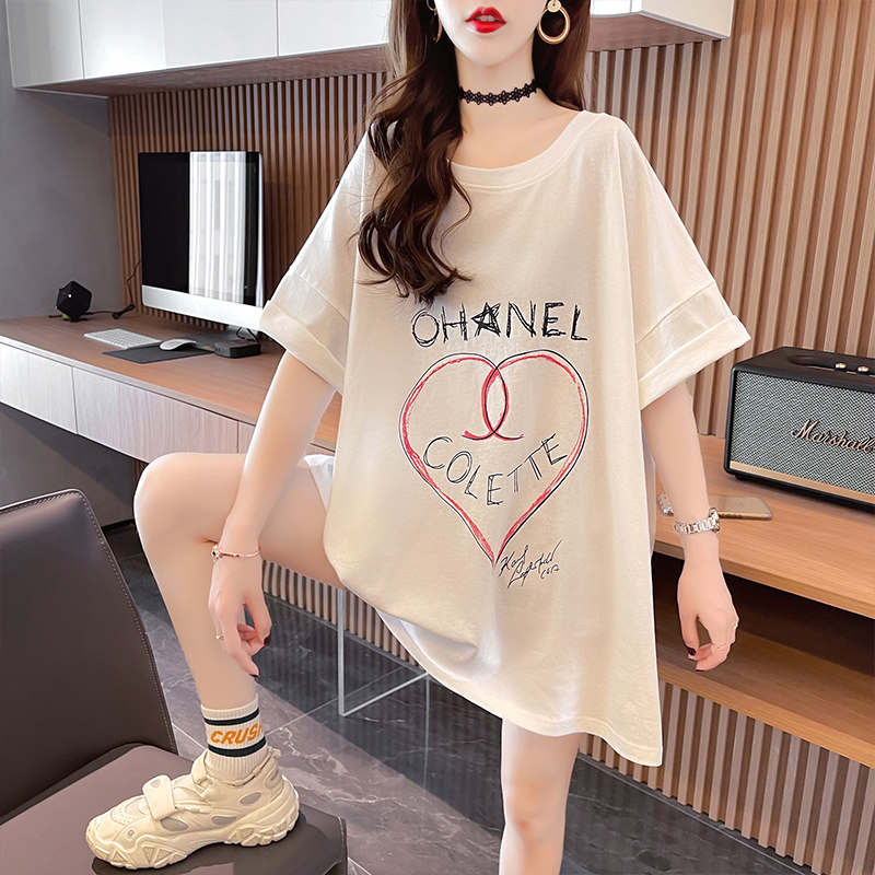 Maternity summer dress mid-length top trendy 2021 new design sense back split short-sleeved t-shirt women's large size women's clothing