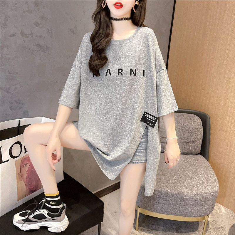 Maternity wear cotton short-sleeved t-shirt women's 2021 summer new Korean version loose large size mid-length slit top trendy