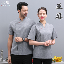 Linen Superior Chef Served Short Sleeve Summer Restaurant Hotel Catering Chefs Long Workwear High-end Suit Men Customize