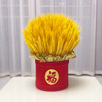 New Years blessing barley hugging bucket handmade flower arrangement desktop ornaments red felt bucket golden wheat ear holiday gift