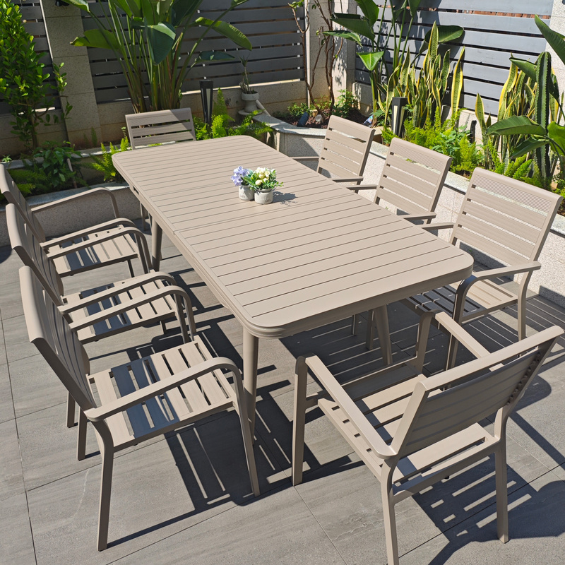Outdoor Aluminum Alloy Tables and Chairs, Courtyard Leisure Villa Garden All-Aluminum Waterproof and Sun-Resistant Set, High-End Guesthouse Dining Table and Chairs Outdoor Aluminum Alloy Tables and Chairs, Courtyard Leisure Villa Garden All-Aluminum Waterproof and Sun-Resistant Set, High-End Guesthouse Dining Table and Chairs
