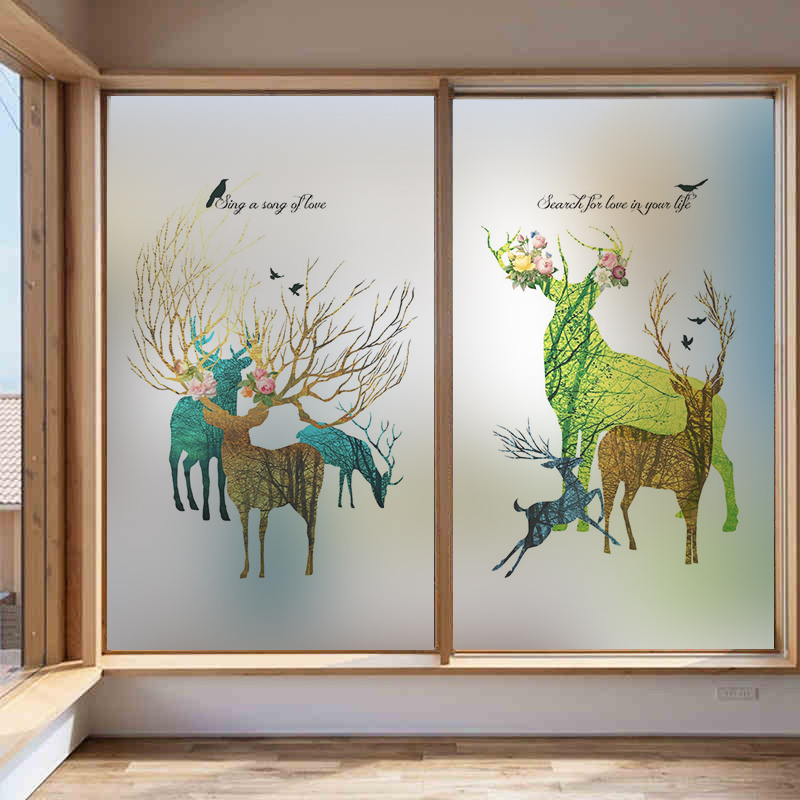 Modern Brief Nordic Elk Deer Window Sticker Shading Abstract Geometric Balcony Glass Door Cling Film Sunscreen Anti-Peep