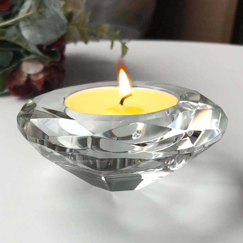 Crystal glass diamond candlestick butter lamp holder crystal candlestick ornaments Buddha tribute lamp long light for Buddha lamp home