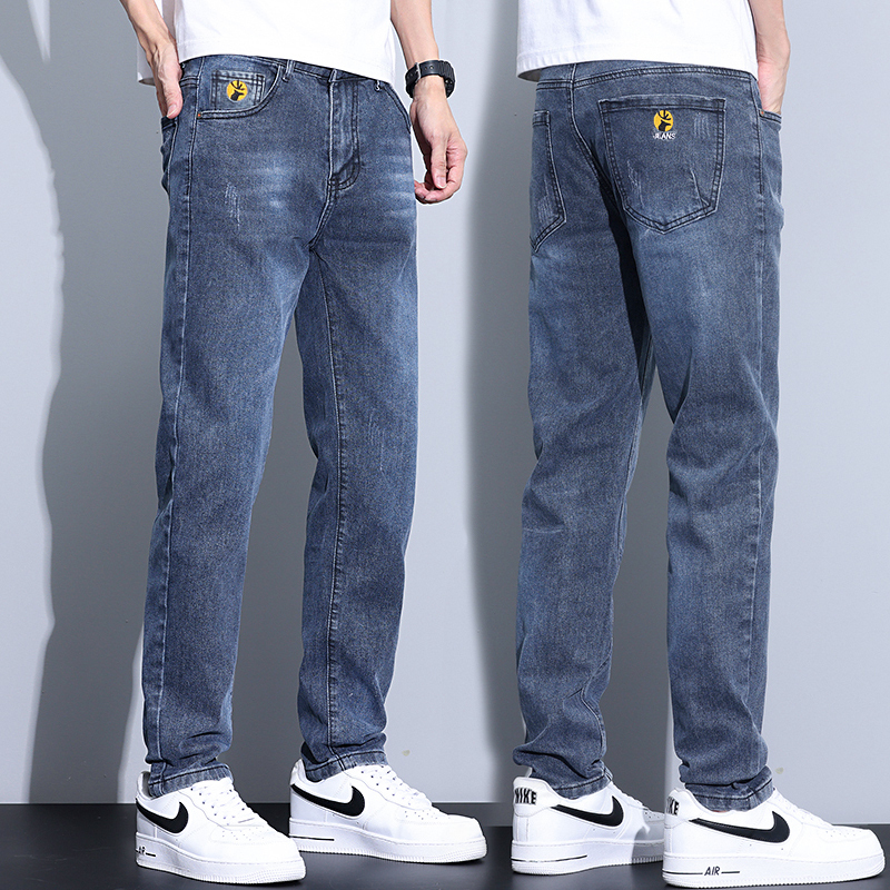 Autumn New Men's Straight-Leg Loose Durable Work Stretch Jeans Versatile Casual Long Pants