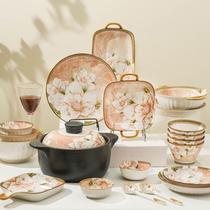Bowl ins high-looking camellia home gift underglaze color ceramic tableware ten-piece gift box set dishes and plates