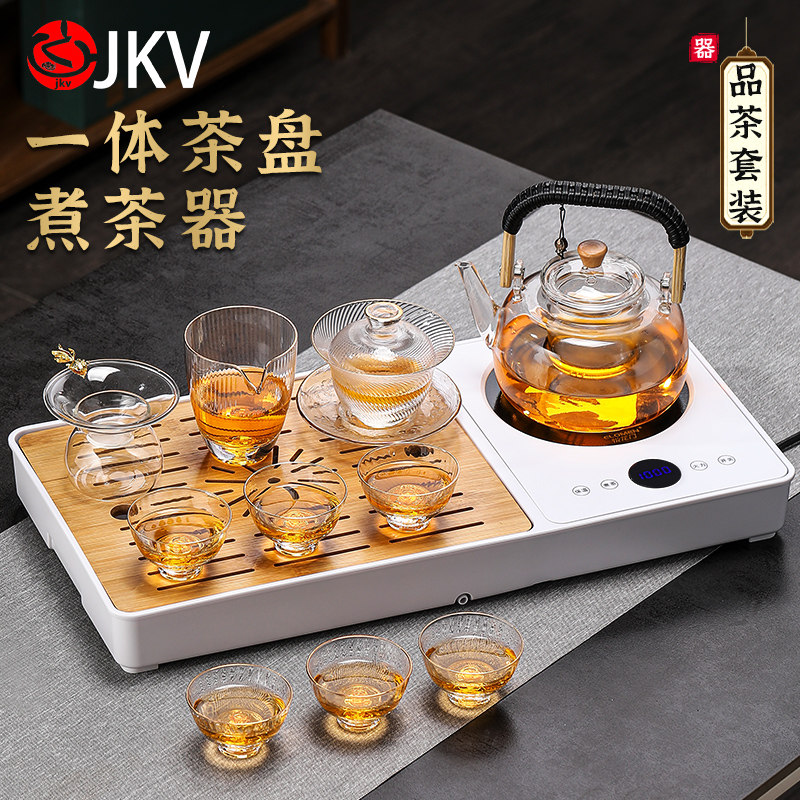 JKV Black Crystal Furnace Cooking Teapot 2022 tea tray integrated fully automatic boiling water pot heat resistant glass tea tea furniture set