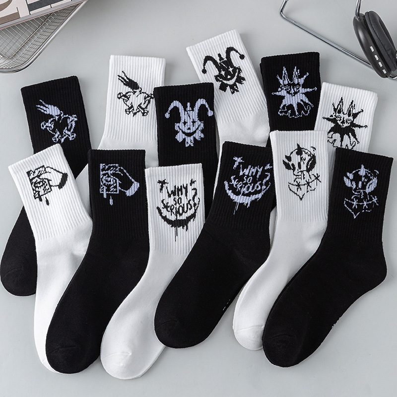 Men's Long Tube Sports Socks, Student Basketball Socks, Autumn and Winter Black and White Men's Mid-Tube Socks, Trendy Thin Style ins