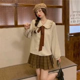 Осенняя рубашка, платье, свитер, комплект, студенческая юбка в складку, популярно в интернете, подходит для подростков, в западном стиле, 3 предмета