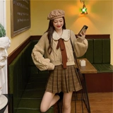 Осенняя рубашка, платье, свитер, комплект, студенческая юбка в складку, популярно в интернете, подходит для подростков, в западном стиле, 3 предмета