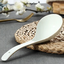 Ceramic large soup spoon for home large spoon drinking soup tablespoon large number of long handle spoon with spoon of porridge spoon with large soup ladle of large soup