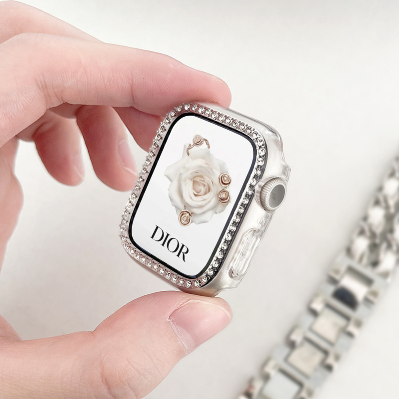 [Flash Diamond Half Case] Suitable for Apple Watch with Diamond-Encrusted Protective Case S10/11, Apple Watch with Diamond-Encrusted Frame Case S8/9, Iwatch6/7/Se Generation Electroplated Half Case Hard Case 42/46mm for Women
