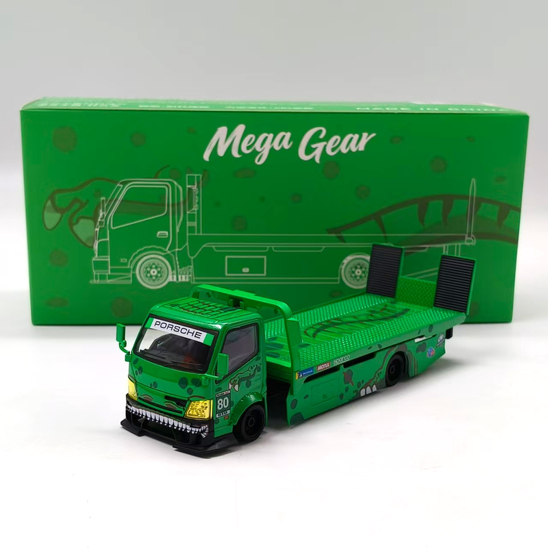 In Stock Mega Gear 1:64 Green Dinosaur Trailer Truck Full Ground Trailer Simulation Alloy Car Model