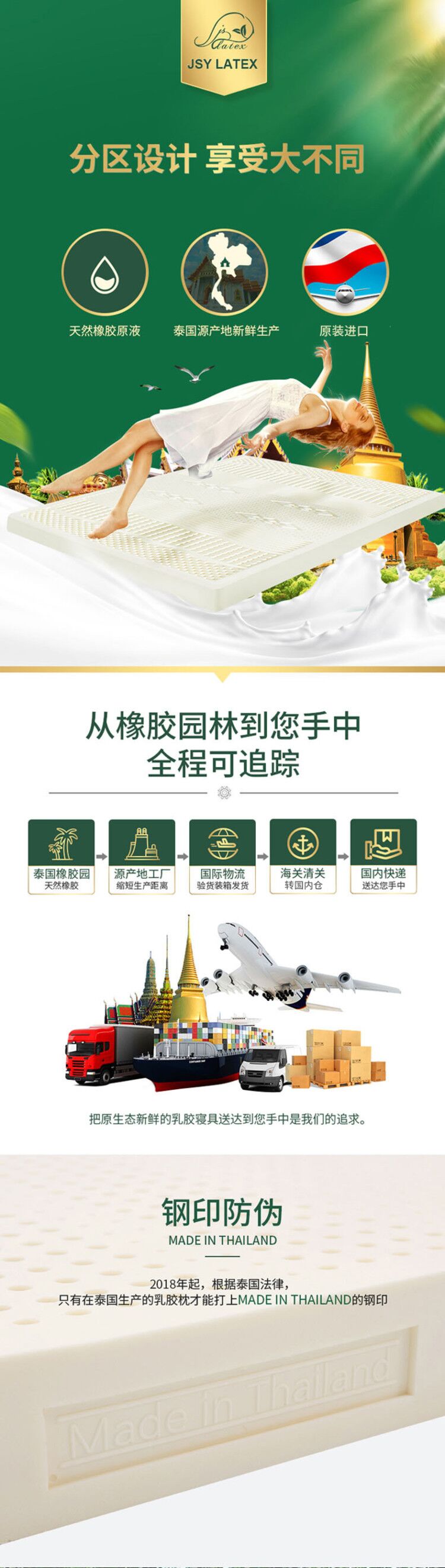 泰国总理推荐 jsylatex 金钰 10cm乳胶床垫 1.8*2m 图1