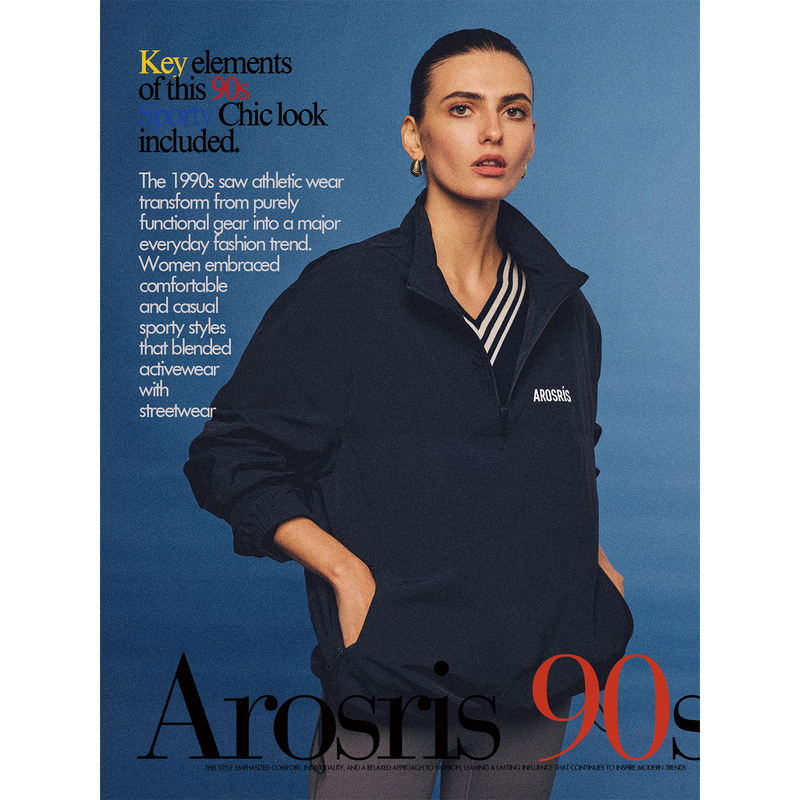 Arosris |   Green Past 90S Retro Tennis Half-Zip Sports Jacket Women's Windproof Sports Jacket