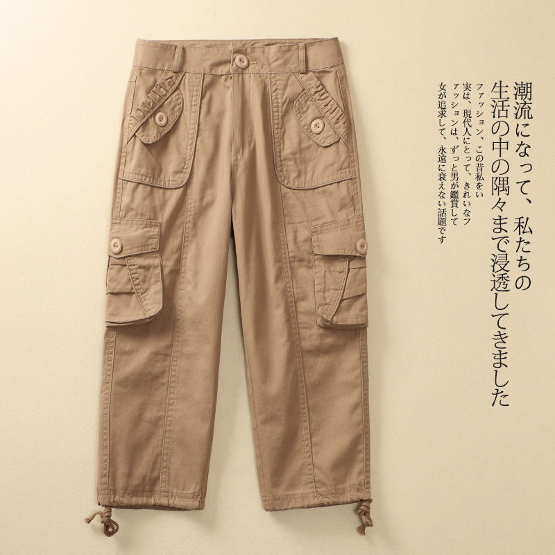 Pure Cotton Casual Pants for Women 2026 New Summer High-Waisted Slimming Versatile Comfortable Breathable Loose Cropped Pants Cargo Pants