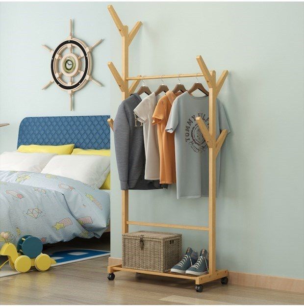 Clothes rack bedroom log color simple 50CM coat rack small drying rack floor rack kitchen rack
