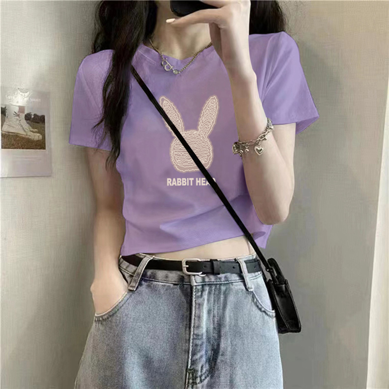 Short T-Shirt for Women with Cartoon Print, 2026 New Summer Short-Sleeve Tee, Versatile Base Shirt, Pure Cotton Slim-Fit Top Short T-Shirt for Women with Cartoon Print, 2026 New Summer Short-Sleeve Tee, Versatile Base Shirt, Pure Cotton Slim-Fit Top