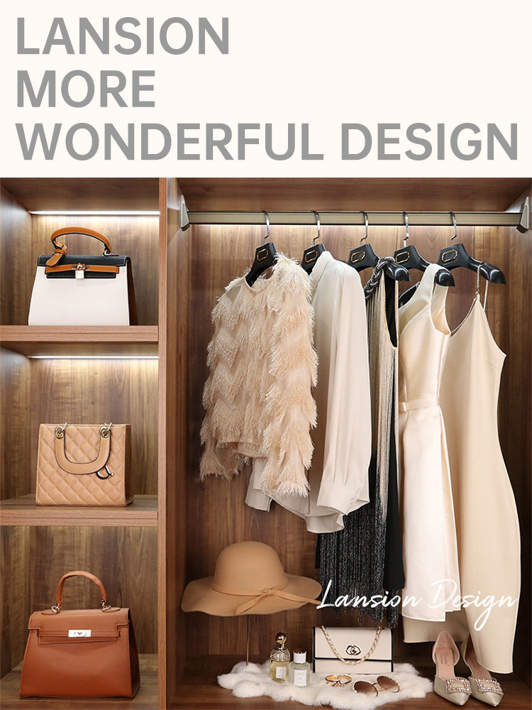 Static Shot of Model House Dressing Room, Clothes, Wardrobe, Furnishings, Soft Furnishings, Clothing, Modern Minimalist Shoes, Bags, Decorative Items