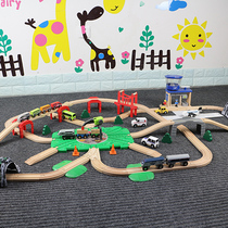 Wooden Railcar Assembled Road Track Wooden Building Blocks Set Kids Magnetic Electric Train Boys Toys
