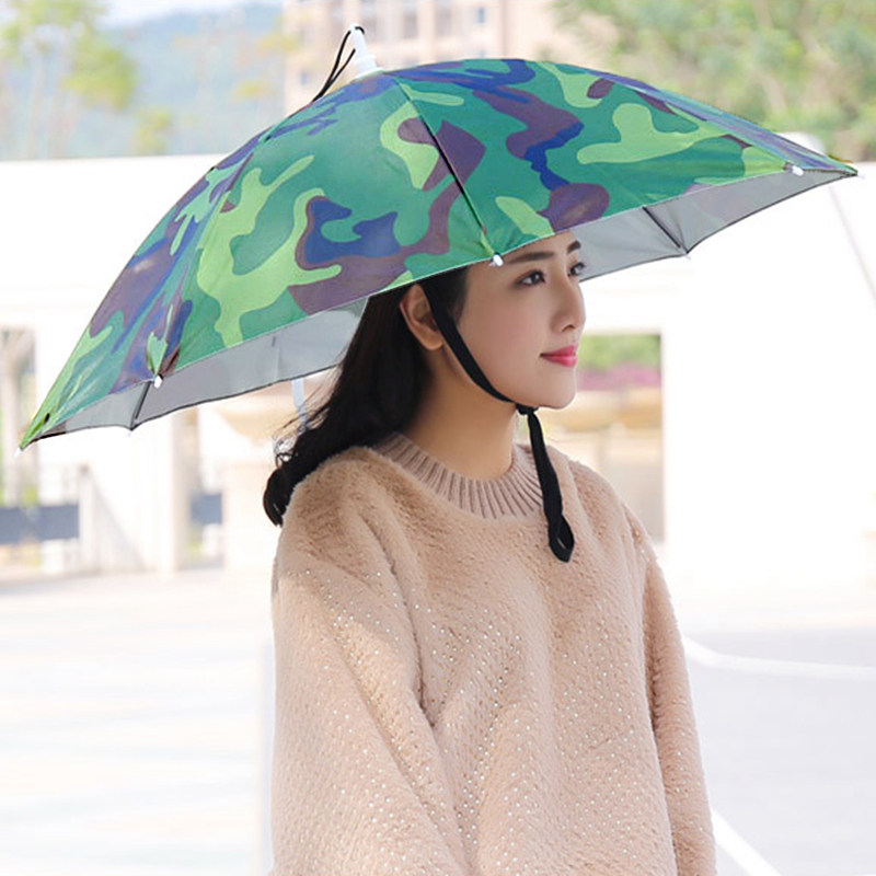 Double-layer windproof and rainproof fishing umbrella hat head-mounted umbrella sunscreen folding overhead umbrella hat outdoor sunshade fishing