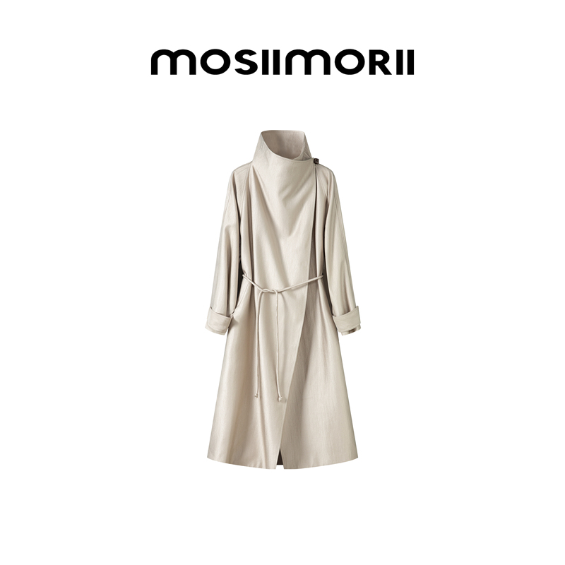 【Mossy Smoke Color】Spring and Autumn 2026 New Outerwear Solid Color Elegant Fashionable Loose Long Trench Coat 【Mossy Smoke Color】Spring and Autumn 2026 New Outerwear Solid Color Elegant Fashionable Loose Long Trench Coat