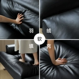 涵客家居 Кожаный ретро минималистичный черный диван, воловья кожа