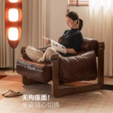 Ретро кожаный диван из натурального дерева для отдыха, воловья кожа