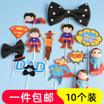 Fathers Day Happy Birthday Creative Superman Dad Insert Card Cake Decoration Dad Flag Small bow tie Superman Plug-in