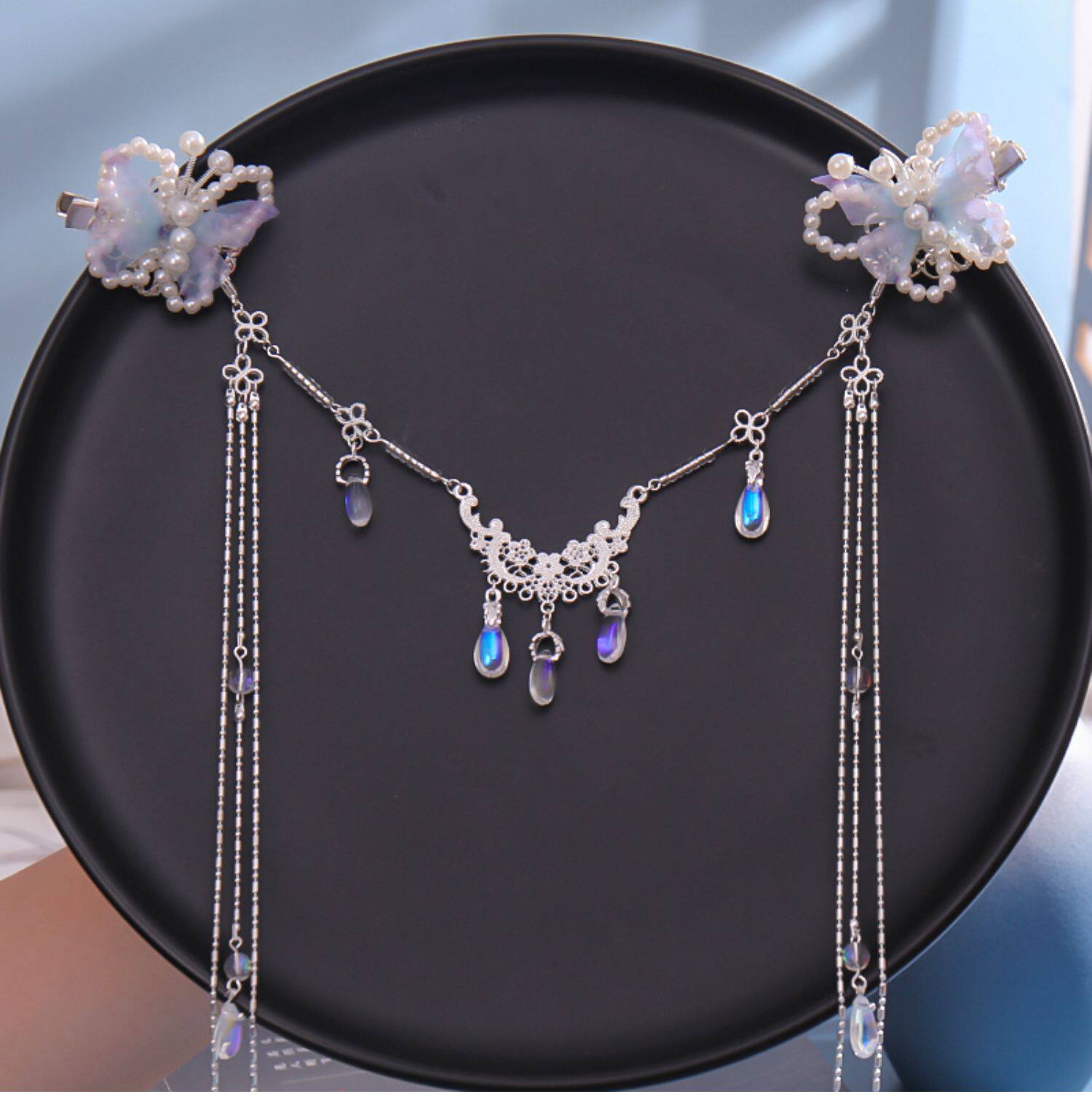Elegante glänzende Strasssteine, lange Quaste, Haarbekleidung, Wassertropfen, Kristall, Retro-Haarband für Frauen, Accessoires im chinesischen Stil – Detail 6