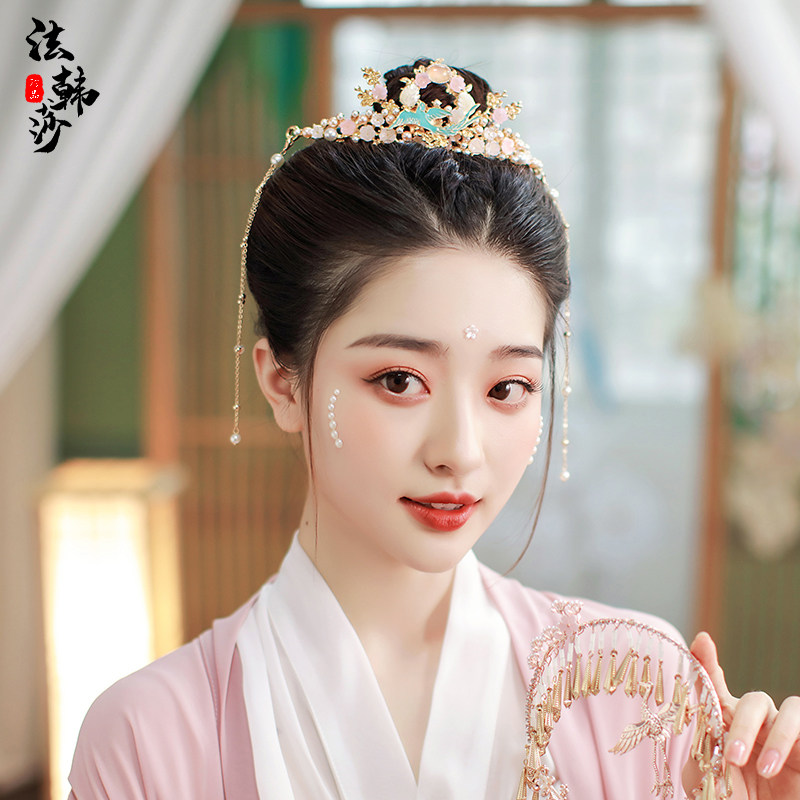 古風髮飾 漢服髮冠 昕 女珍珠流蘇頭冠髮飾明制頂簪古裝頭飾仙氣古風飾品 Yahoo奇摩拍賣