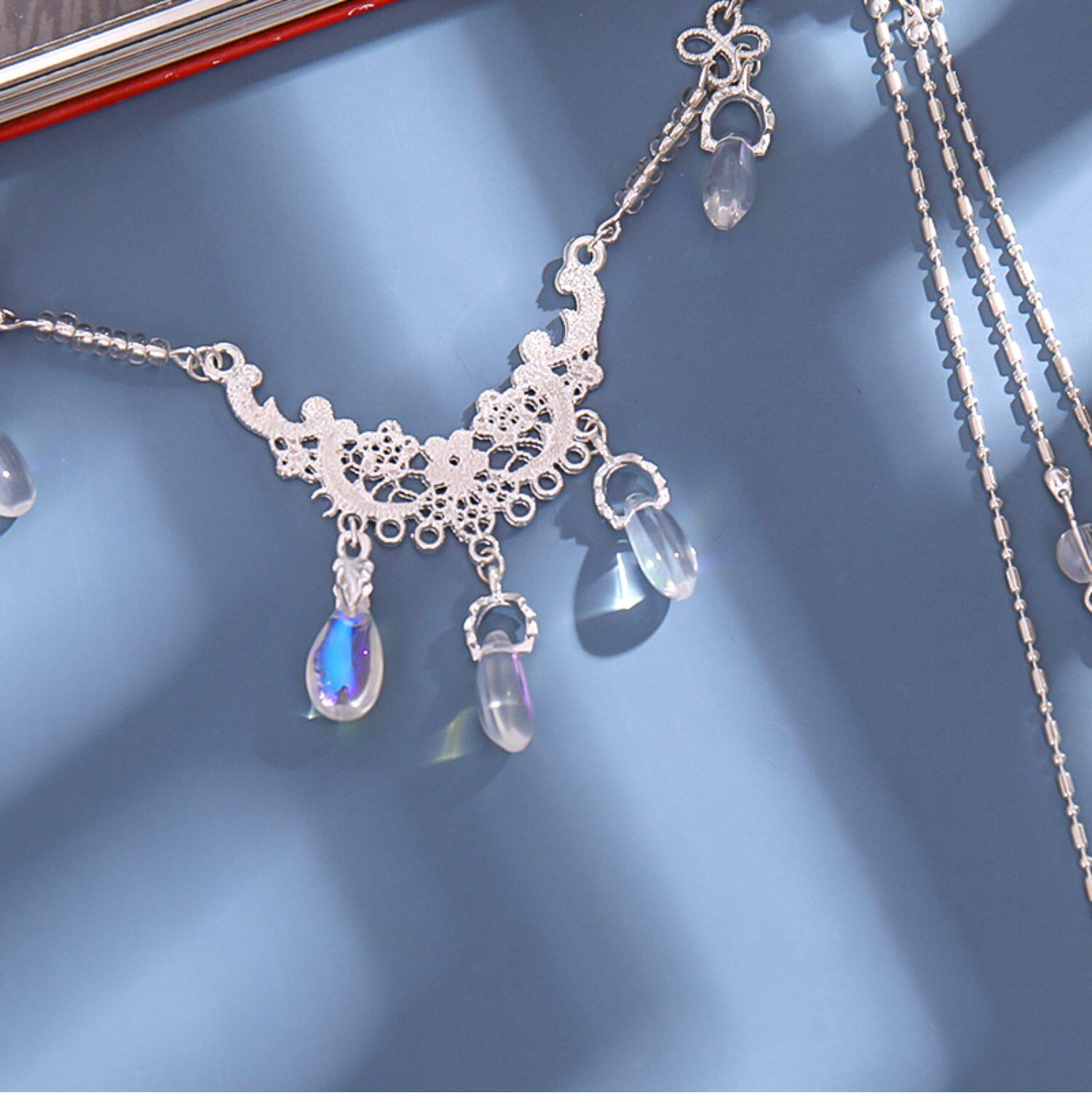 Elegante glänzende Strasssteine, lange Quaste, Haarbekleidung, Wassertropfen, Kristall, Retro-Haarband für Frauen, Accessoires im chinesischen Stil – Detail 9
