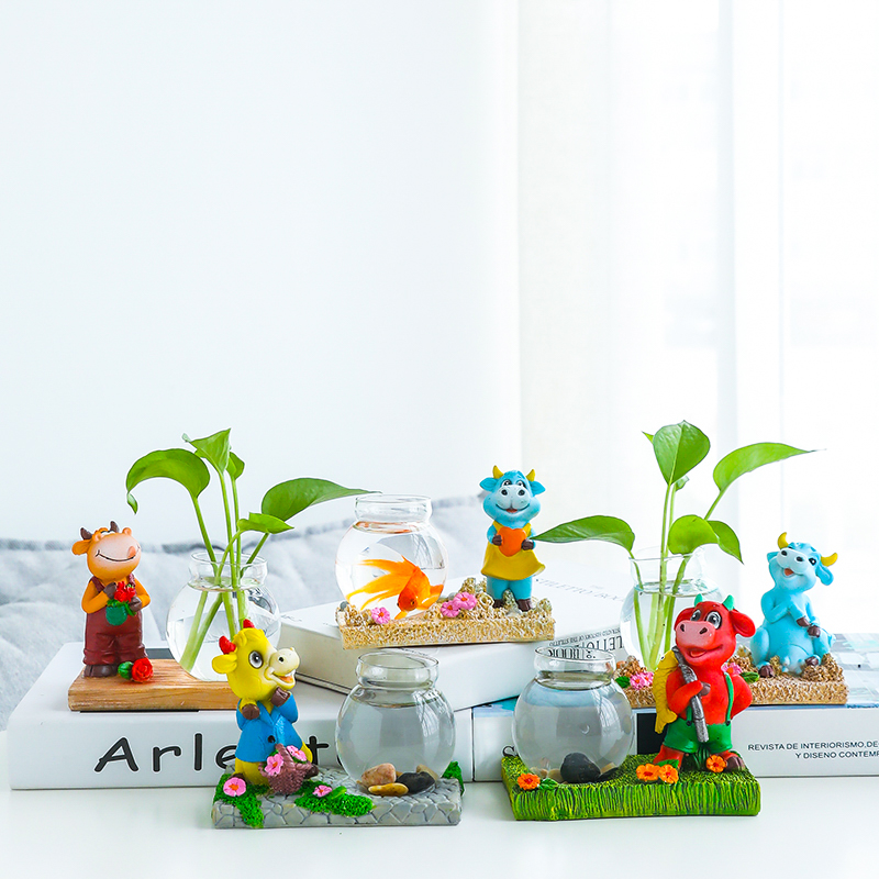 Creative Gold Ge Hydropware Plant Glass Transparent Vase Flower Arrangement Water Pepe Flower Pot Table Living Room Small Bull Swing Piece
