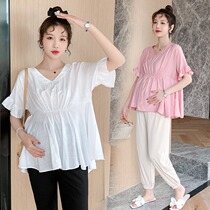 Pregnant Woman Summer Clothes New Blouses Out Fashion Boomer Relaxation Big Code 2022 Gestation Women Dress Summer Suit Two Sets