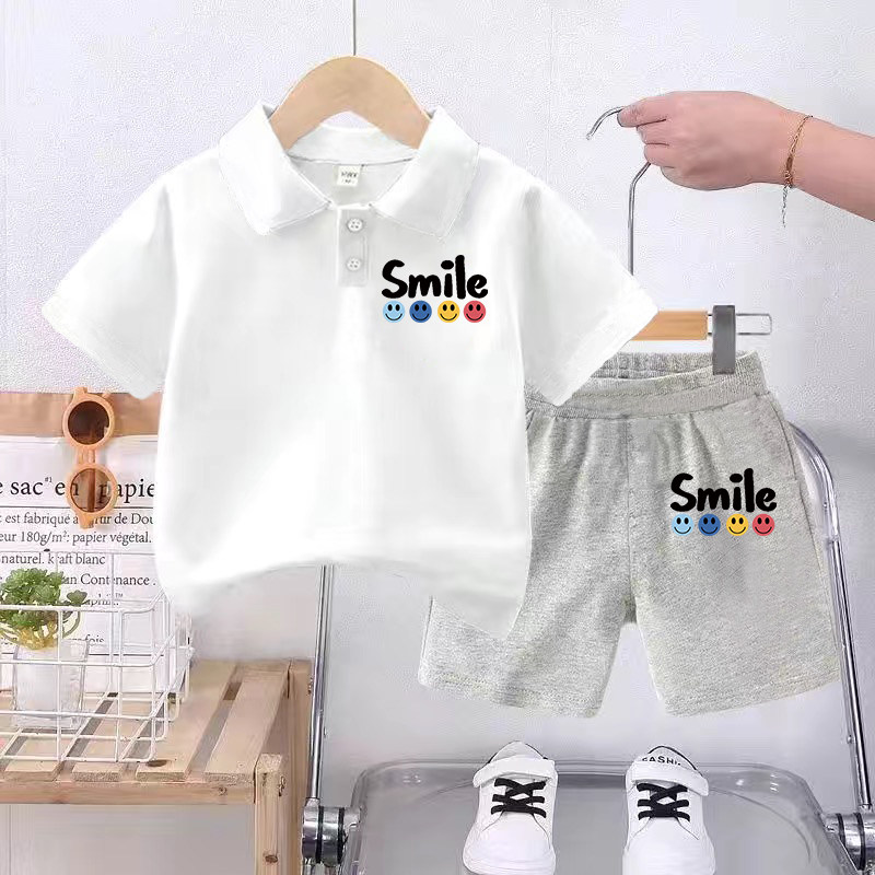 Лето 2025, новые летние шорты с короткими рукавами для маленьких мальчиков и девочек, рубашка-поло, костюм, детская одежда для малышей Изображение 1