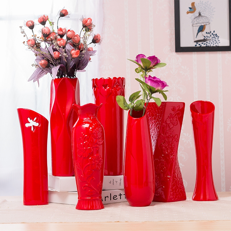 The new 30 cm red red porcelain vase wedding wedding presents a new household happy sitting room adornment