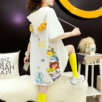 Korean summer breastfeeding hooded short-sleeved T-shirt womens loose medium-and long-term postpartum feeding half-sleeve coat tide