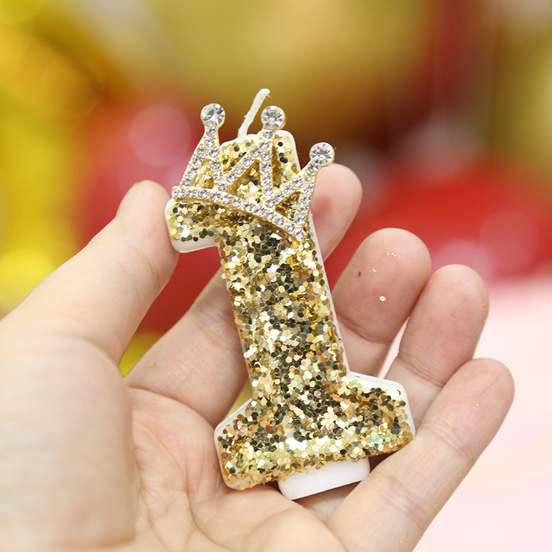 ins net red sparkling crown digital candle creative party birthday cake decoration birthday candle