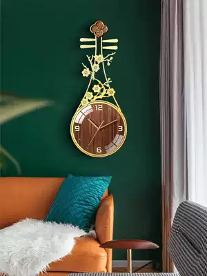 New Chinese style pipa wall clock living room Chinese style creative fashion Home Watch decorative art light luxury personality clock
