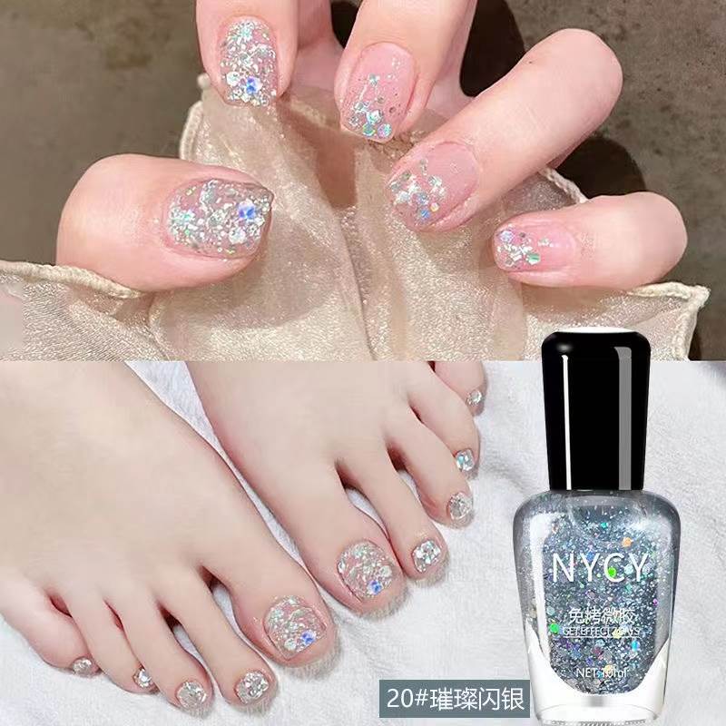Sparkling Silver Nail Polish Toe Whitening Manicure Set Complete Set of Household No-Bake Quick-Drying Long-Lasting 2023 New Style