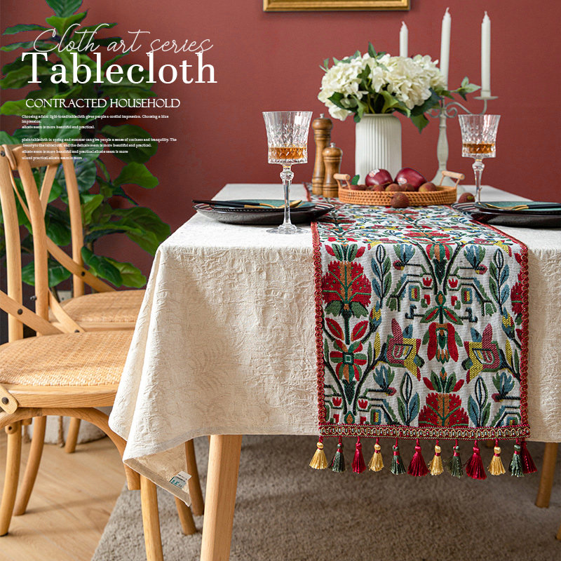Modern minimalist fashion rice white cloth art cotton linen table cloth bohemian table flag suit Nordic tea table cloth