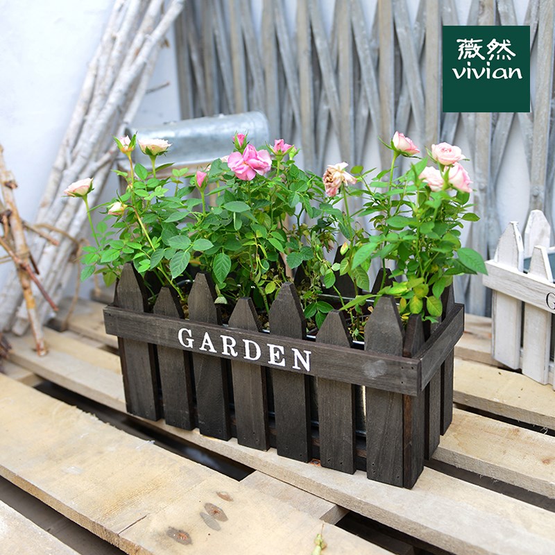 Nordic style retro solid wood head handmade gold Ge basket indoor flower pot rectangular wood grid bar creative flower pot