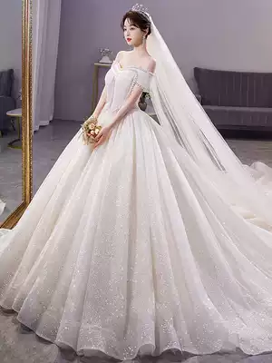 French main wedding dress 2021 new bride shoulder small man retro trailing court style high texture large size