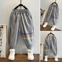 Boy pants spring autumn 2022 new baby coloured strips knitted anti-mosquito pants Boys spring casual sports pants tide