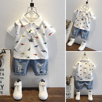 Boy Clothing Boy Summer Suit Dinosaur Polo Shirt Children 2022 New Short Sleeve Summer Clothing Baby Nets Red Tides