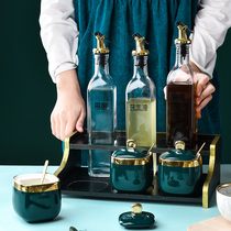 Nordic light luxury storage household seasoning tank rack Stainless steel oil bottle pot salt tank glass kitchen supplies shelf