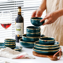 Nordic light luxury emerald dish set Household 4 6 people Phnom Penh chopsticks tableware set Simple ins gift box