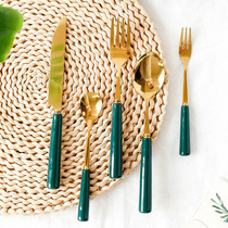 Nordic Emerald light luxury steak knife fork spoon Ceramic stainless steel western tableware Dessert fruit fork coffee spoon